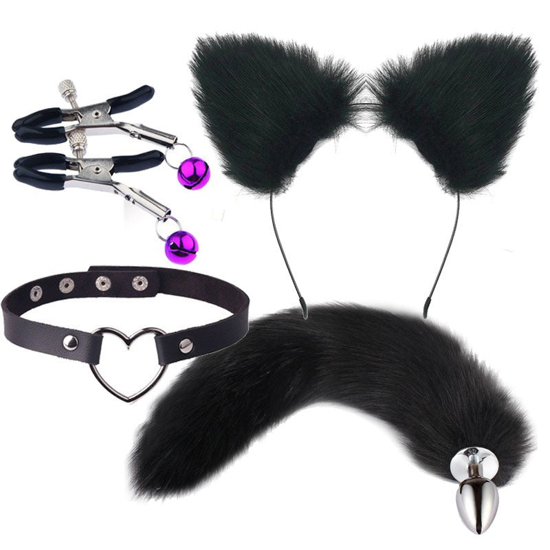 Fox Tail Anal Plug Set | 4-Piece Cosplay Bondage Kit with Ears & Collar – Red Desired