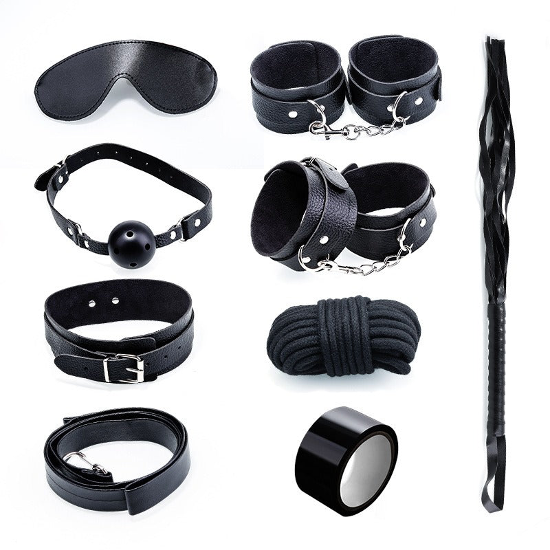 Couples Bondage Kit | 8-Piece BDSM Set with Handcuffs, Blindfold & Whip – Red Desired