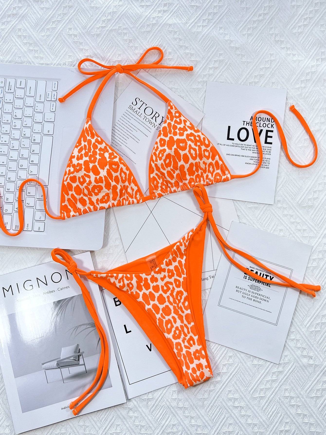 Model wearing tangerine bikini - Red Desired