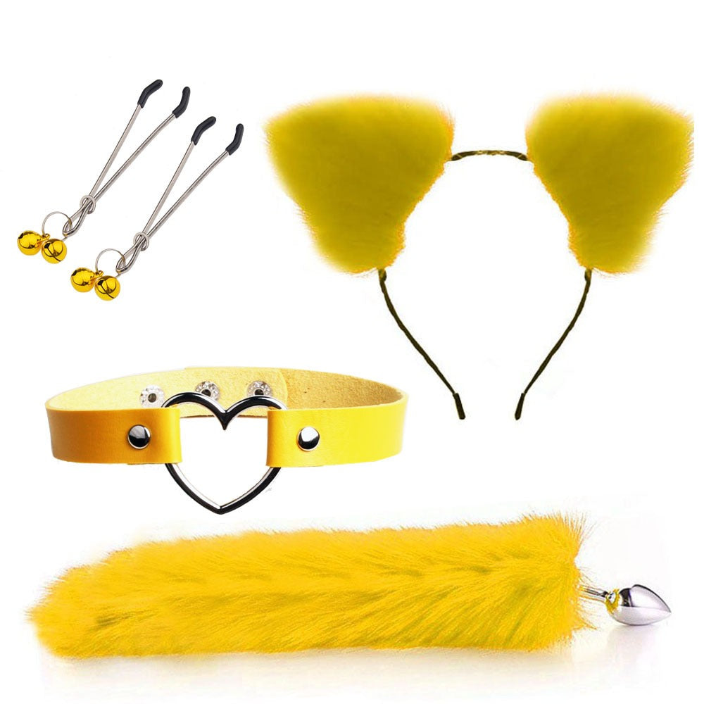 Fox Tail Anal Plug Set | 4-Piece Cosplay Bondage Kit with Ears & Collar – Red Desired