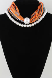 Beaded Scarf Choker Necklace - color variant orange - Red Desired