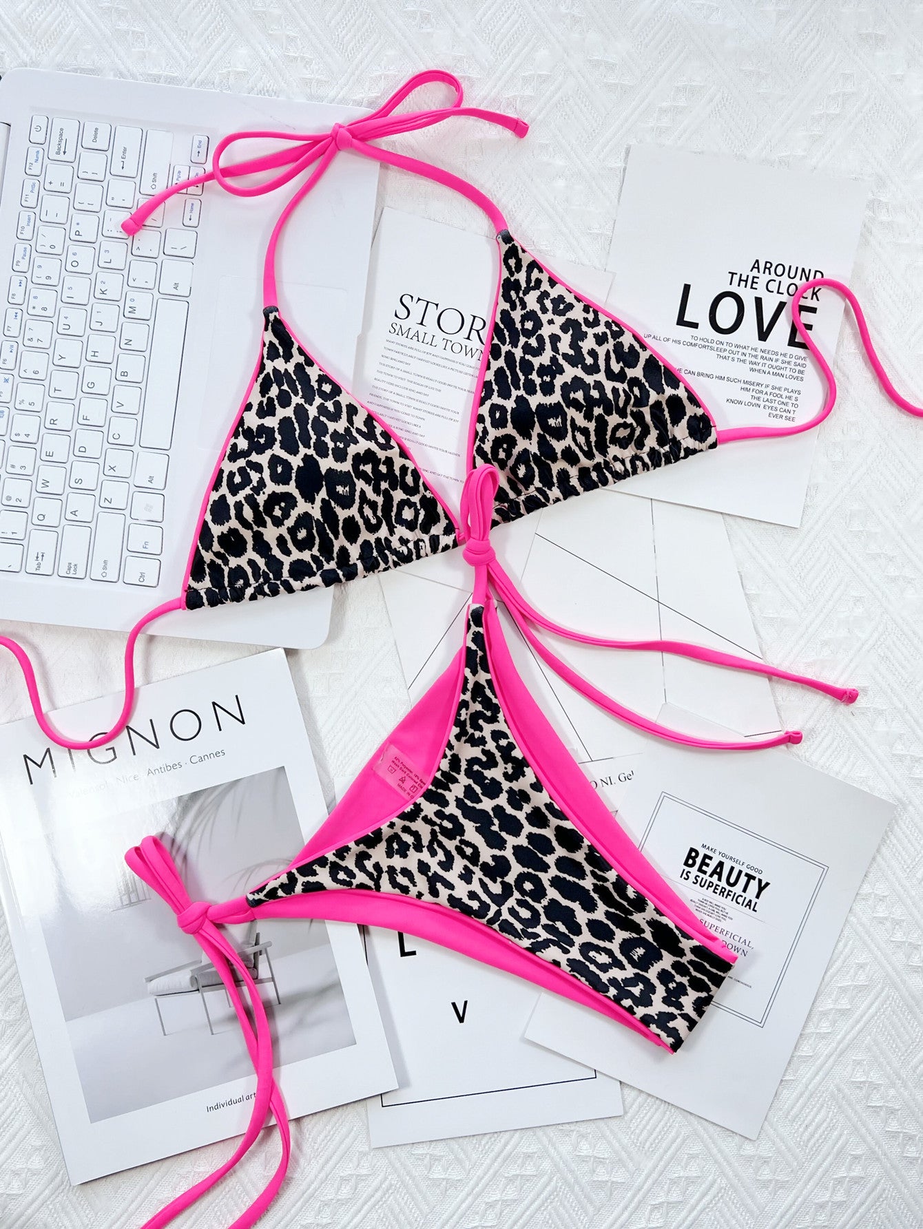 Leopard print bikini in pink leopard  - Red Desired swimwear