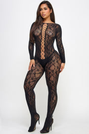 Lace-Up Bodystocking - back view - Red Desired