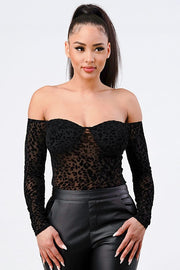 Leopard Print Off-Shoulder Bodysuit - back view - Red Desired