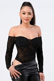 Leopard Print Off-Shoulder Bodysuit - front view - Red Desired