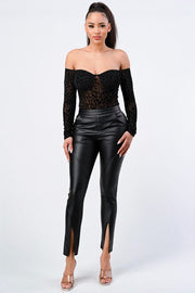 Leopard Print Off-Shoulder Bodysuit - side view - Red Desired