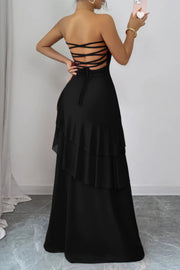 Noir Cross-Back Off-Shoulder Maxi Dress - back cross detail - Red Desired