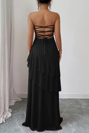 Noir Cross-Back Off-Shoulder Maxi Dress - detail shot - Red Desired