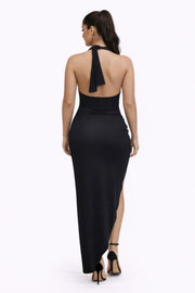 Noir Sculpted Cutout High-Slit Dress - side slit detail - Red Desired