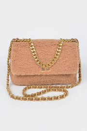 Pastel Faux Fur Shoulder Bag - back view - Red Desired