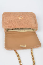 Pastel Faux Fur Shoulder Bag - close-up texture - Red Desired