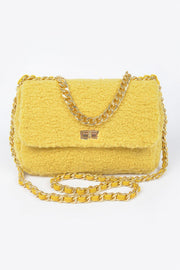 Pastel Faux Fur Shoulder Bag - color variant yellow - Red Desired