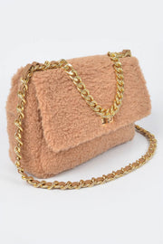 Pastel Faux Fur Shoulder Bag - detail view - Red Desired