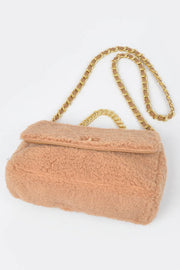 Pastel Faux Fur Shoulder Bag - interior view - Red Desired