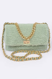 Pastel Faux Fur Shoulder Bag - side view - Red Desired