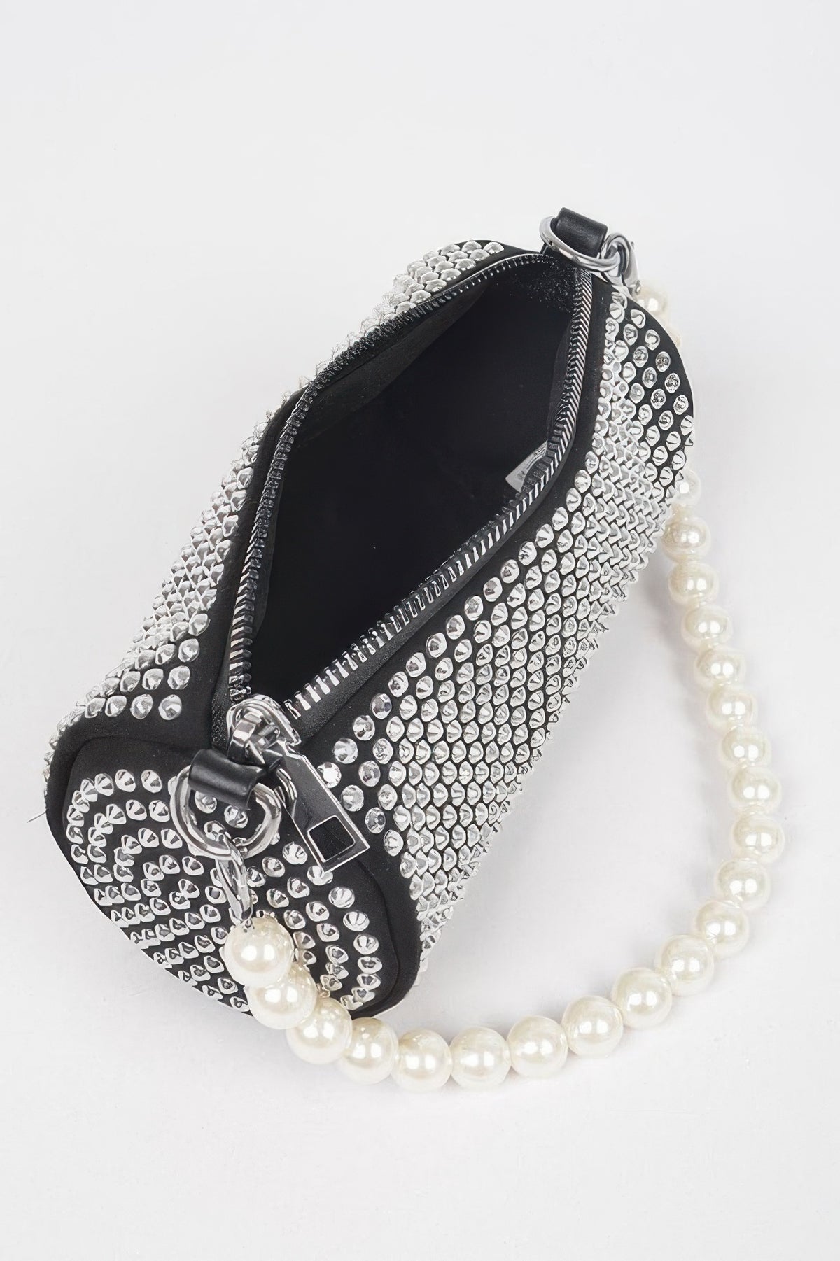 Pearl-Handle Tube Bag - handle detail - Red Desired