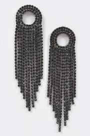 Rhinestone Fringe Drop Earrings - close-up view - Red Desired