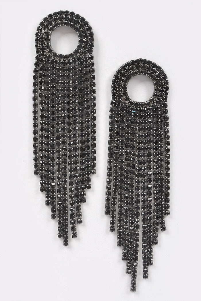 Rhinestone Fringe Drop Earrings - close-up view - Red Desired