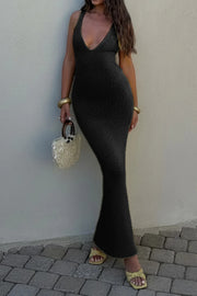 Sculpted Halter Cross-Back Maxi Dress - side view - Red Desired
