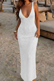 Sculpted Halter Cross-Back Maxi Dress - styled look - Red Desired
