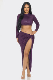 Sequin Radiance Top & Skirt Set - front view - Red Desired