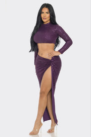 Sequin Radiance Top & Skirt Set - side view - Red Desired