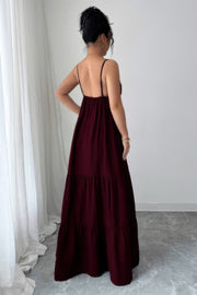 Suspender A-Line Maxi Dress - color variant - Red Desired