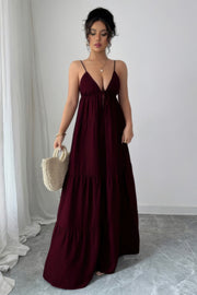 Suspender A-Line Maxi Dress - full length view - Red Desired