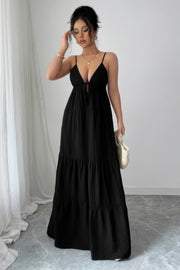 Suspender A-Line Maxi Dress - side view - Red Desired
