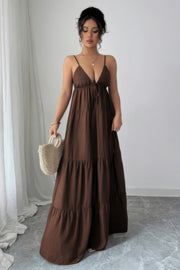 Suspender A-Line Maxi Dress - strap detail - Red Desired