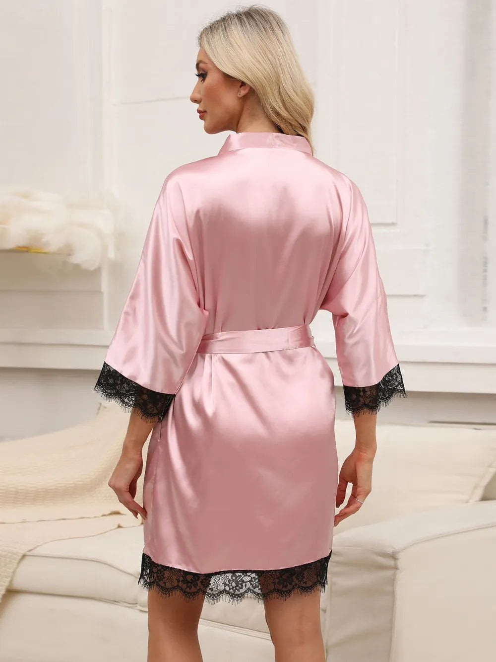Soft pink tied lace nightgown showing delicate bow tie – Red Desired