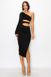 Velvet Muse One-Shoulder Cutout Maxi Dress - front view - Red Desired