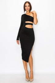 Velvet Muse One-Shoulder Cutout Maxi Dress - side view - Red Desired