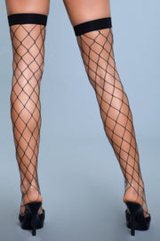 Wide-Mesh Fishnet Thigh Highs - texture detail - Red Desired