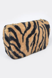 Wild Safari Faux Fur Shoulder Bag - back view - Red Desired
