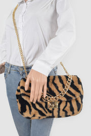 Wild Safari Faux Fur Shoulder Bag - close-up texture - Red Desired