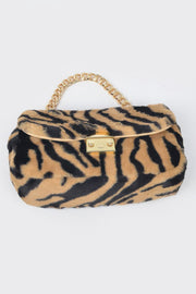 Wild Safari Faux Fur Shoulder Bag - detail view - Red Desired