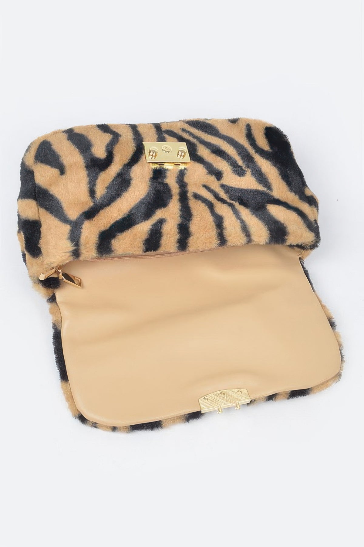 Wild Safari Faux Fur Shoulder Bag - interior view - Red Desired