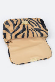 Wild Safari Faux Fur Shoulder Bag - interior view - Red Desired