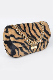 Wild Safari Faux Fur Shoulder Bag - side view - Red Desired