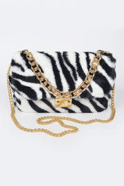 Wild Safari Faux Fur Shoulder Bag - styled look - Red Desired